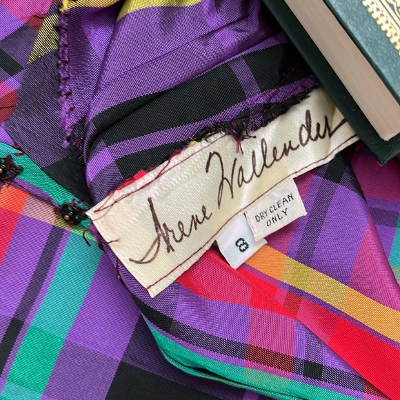 Vintage Colorful Taffeta Plaid Funnel Neck Holiday Winter Blouse Size Small - Picture 10 of 15